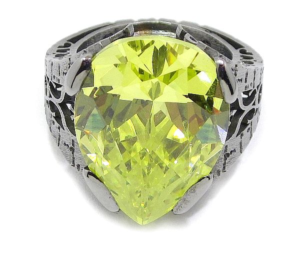 Anillo plata 925 rutenio con circonio cúbico verde