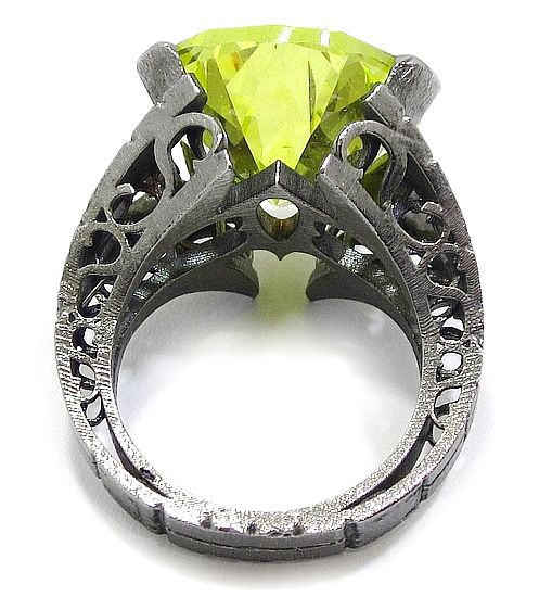 Anillo plata 925 rutenio con circonio cúbico verde