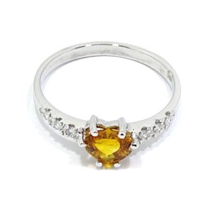 anillo oro blanco zafiro amarillo talla corazon diamantes