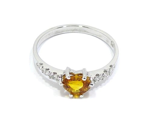 anillo oro blanco zafiro amarillo talla corazon diamantes