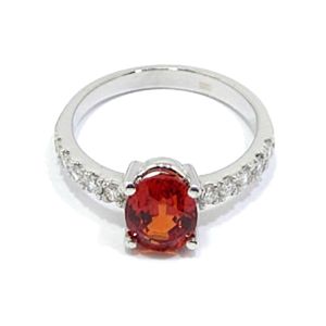 anillo oro blanco zafiro padparadsha diamantes
