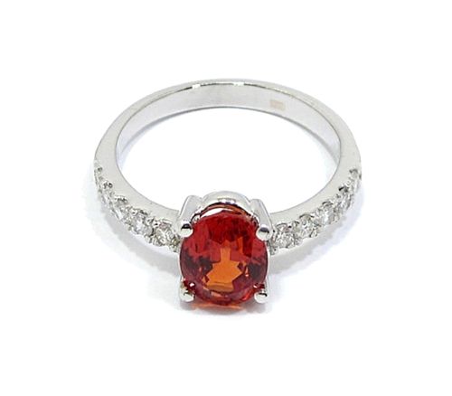 anillo oro blanco zafiro padparadsha diamantes
