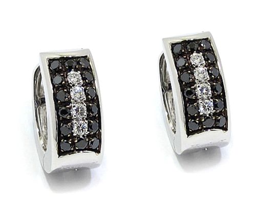 Pendientes oro blanco diamantes blancos negros