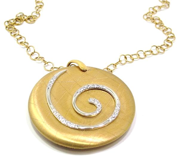 Collar de oro rosa 18k con colgante redondo con espiral de diamantes by PVG