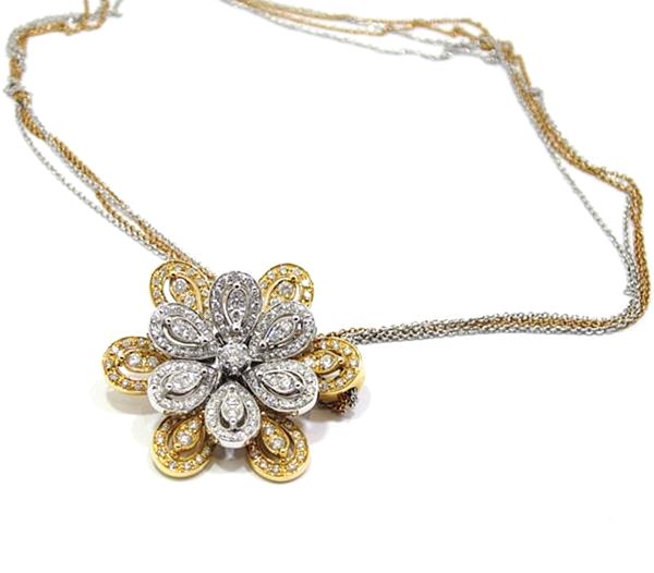 Collar de oro rosa y blanco 18k con colgante petalos con diamantes