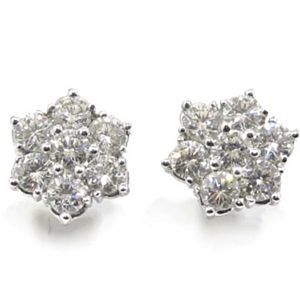 Pendientes orla o roseta de oro blanco 18k con 14 diamantes