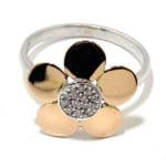 Anillo oro blanco/rosa 18K flor con diamantes