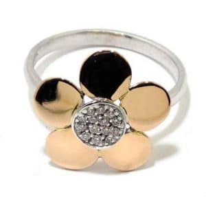Anillo oro blanco/rosa 18K flor con diamantes