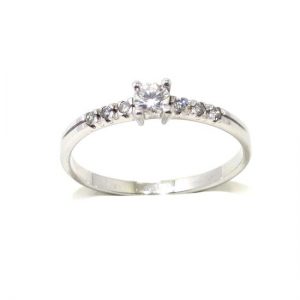 Anillo solitario oro blanco 18K diamante talla brillante 0,12 ct con diamantes