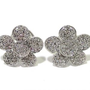 Pendientes oro blanco 18K con diamantes flor