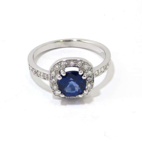 Anillo oro blanco zafiro cushion cut 0.27cts