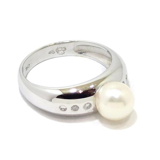 Anillo perla diamantes oro blanco - Imagen 2