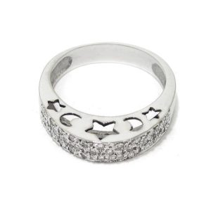 Anillo diamantes luna estrella oro blanco