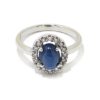 Anillo oro blanco 18k con zafiro y diamantes