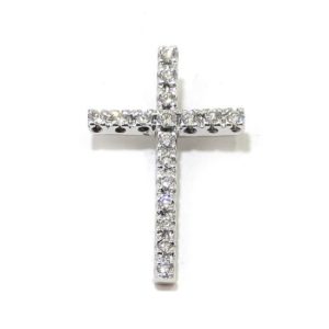 Cruz colgante diamantes larga oro