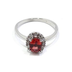 Anillo oro blanco zafiro padparadsha con brillantes