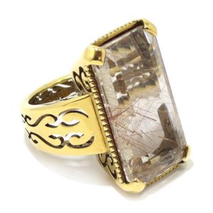 Anillo Cuarzo rutilo plata chapada