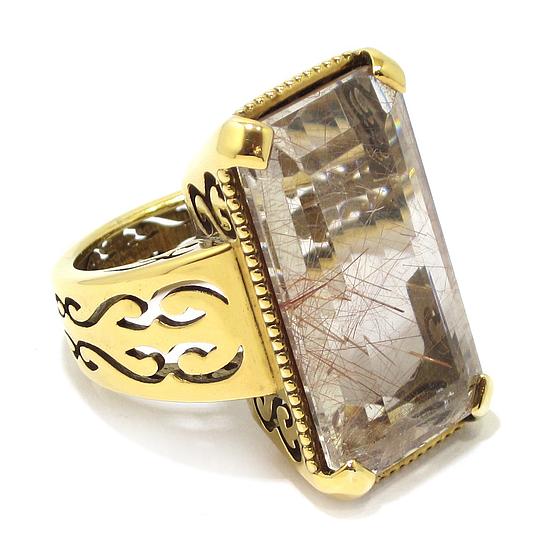 Anillo Cuarzo rutilo plata chapada