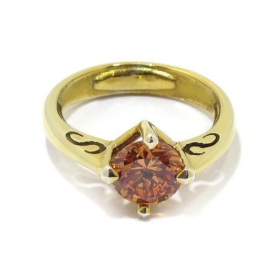 Anillo circonita ambar de plata dorada