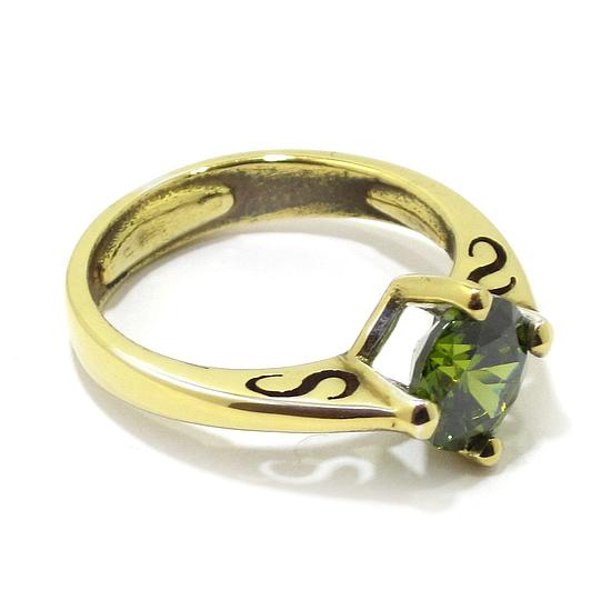 Anillo circonita verde de plata dorada