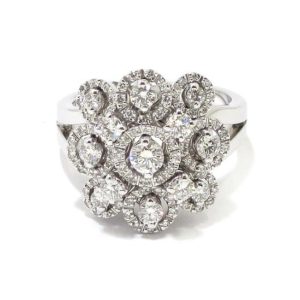 Anillo diamantes 9 orlas oro blanco