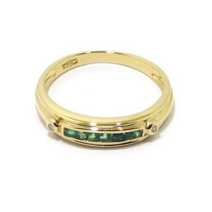 Anillo diamantes 7 esmeraldas oro amarillo