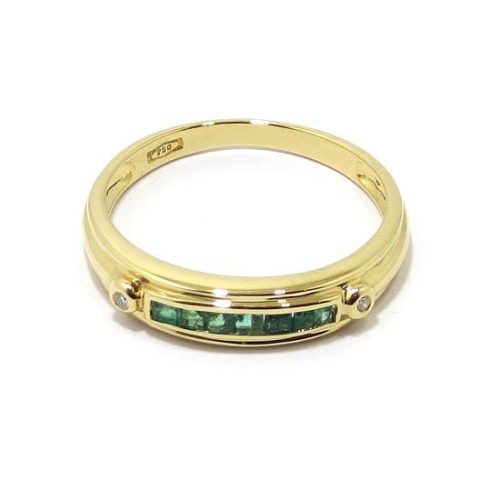 Anillo diamantes 7 esmeraldas oro amarillo