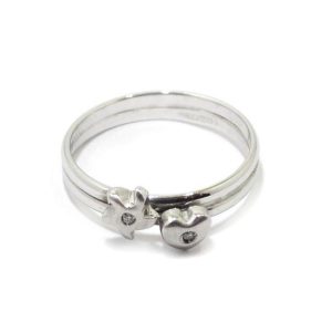 Anillo estrella corazon 2 diamantes oro blanco