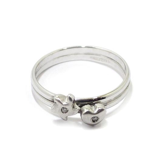 Anillo estrella corazon 2 diamantes oro blanco
