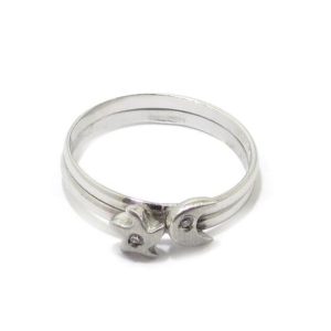 Anillo estrella luna 2 diamantes oro blanco
