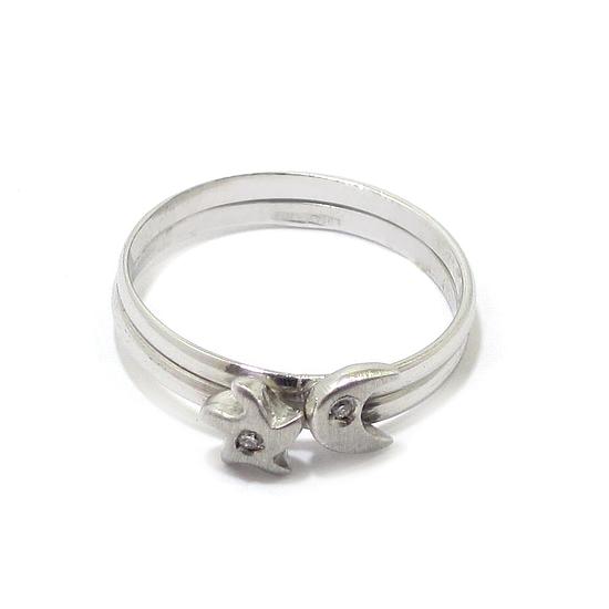 Anillo estrella luna 2 diamantes oro blanco