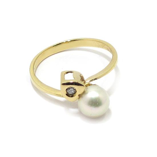 Anillo perla diamante oro amarillo