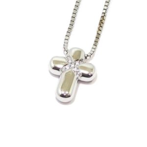 Collar cruz diamantes colgante oro blanco