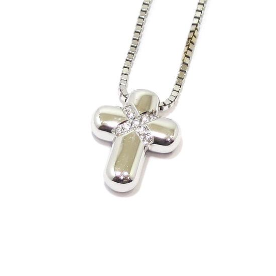 Collar cruz diamantes colgante oro blanco