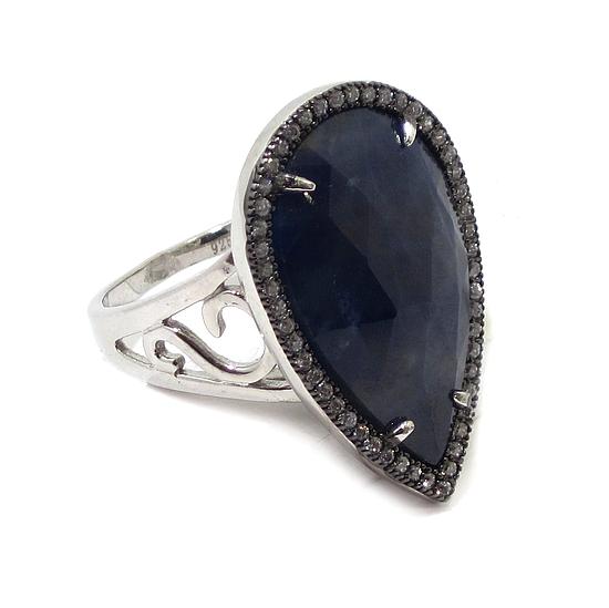Anillo de plata zafiro circonitas rutenio