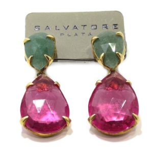 Pendientes de plata aventurina hidrotermal rosa