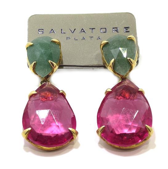 Pendientes de plata aventurina hidrotermal rosa