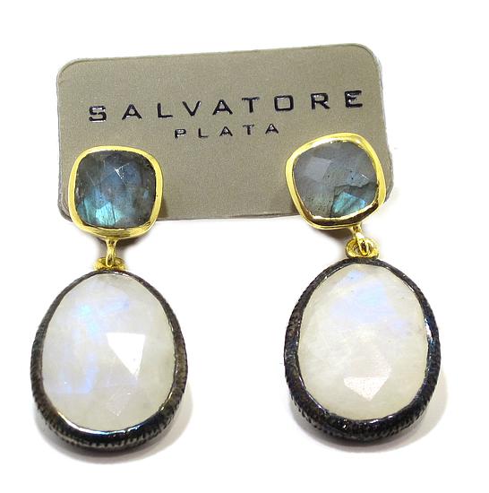 Pendientes de plata labradorita y piedra luna