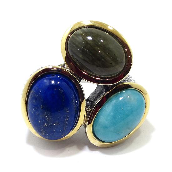 Anillo de plata lapis cuarzos azul verde - Imagen 2