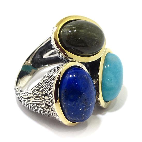 Anillo de plata lapis cuarzos azul verde