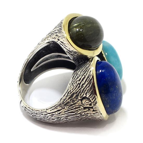 Anillo de plata lapis cuarzos azul verde - Imagen 3
