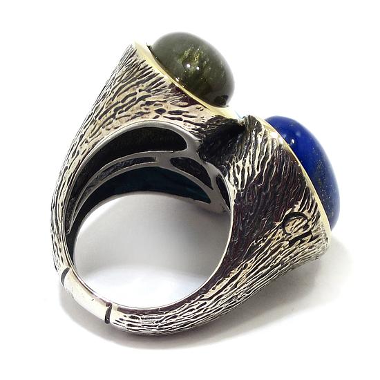 Anillo de plata lapis cuarzos azul verde - Imagen 4