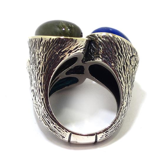 Anillo de plata lapis cuarzos azul verde