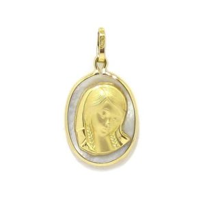 Medalla Virgen niña 13x17mm nácar oro