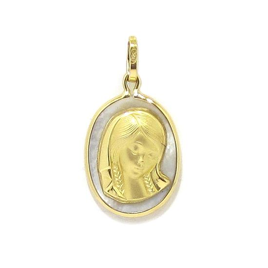 Medalla Virgen niña 13x17mm nácar oro