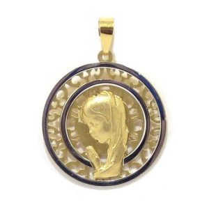 Medalla Virgen niña 20mm oro calada