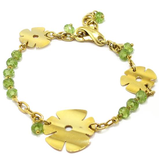 Pulsera oro amarillo blanco 13 peridotos