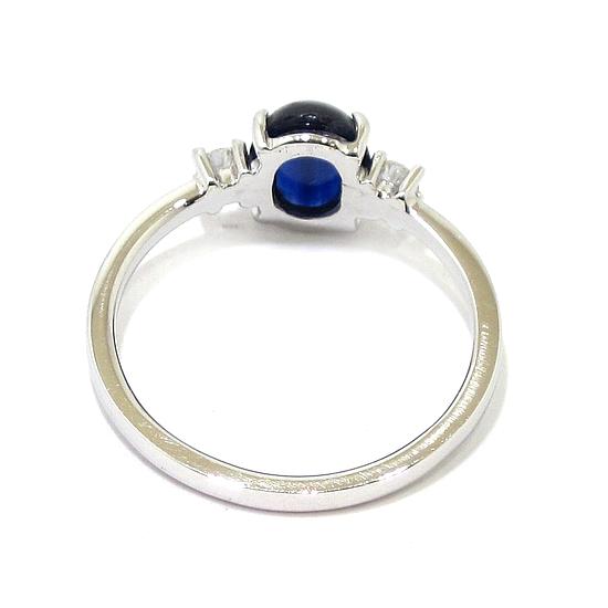 Anillo zafiro oval 2 diamantes oro blanco
