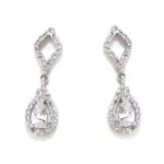 Pendientes colgantes 66 circonitas art deco oro blanco