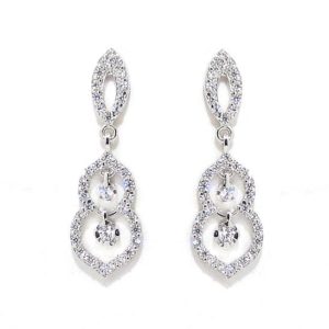 Pendientes colgantes 70 circonitas art deco oro blanco